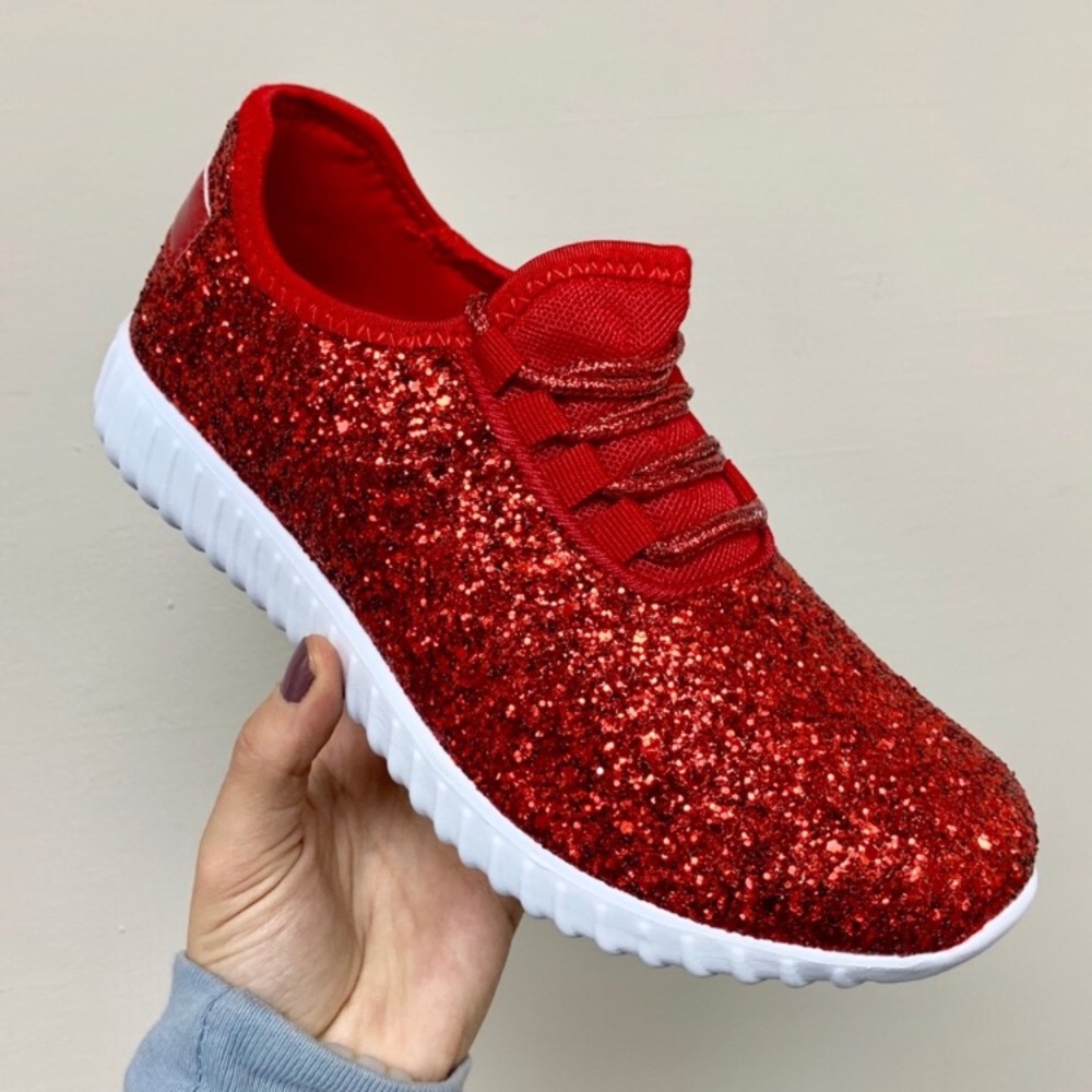 Red Glitter Sparkle Athletic Festival Sneakers NIB - Picture 2 of 4